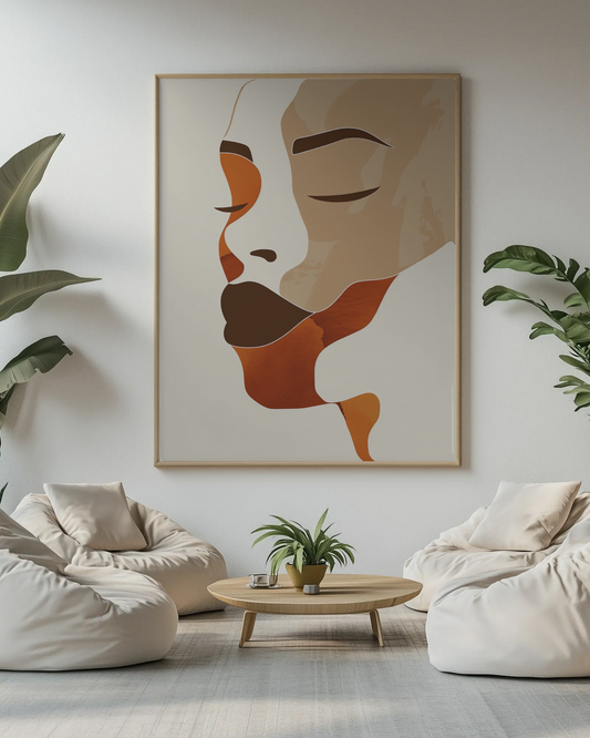 Afro Abstract Poster “Serenity” – Minimalist Female Profile in Earth Tones