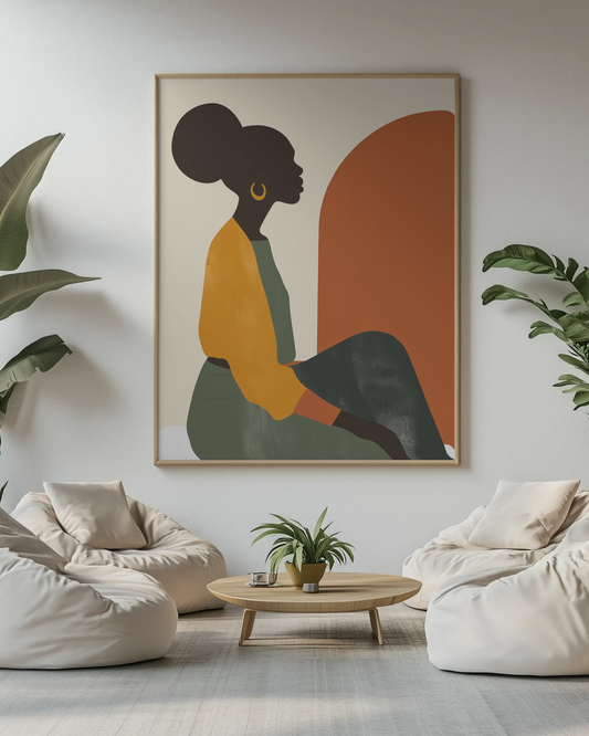 “Profile in Serenity” Poster – Afro-Elegance Minimalist Art in Earth Tones