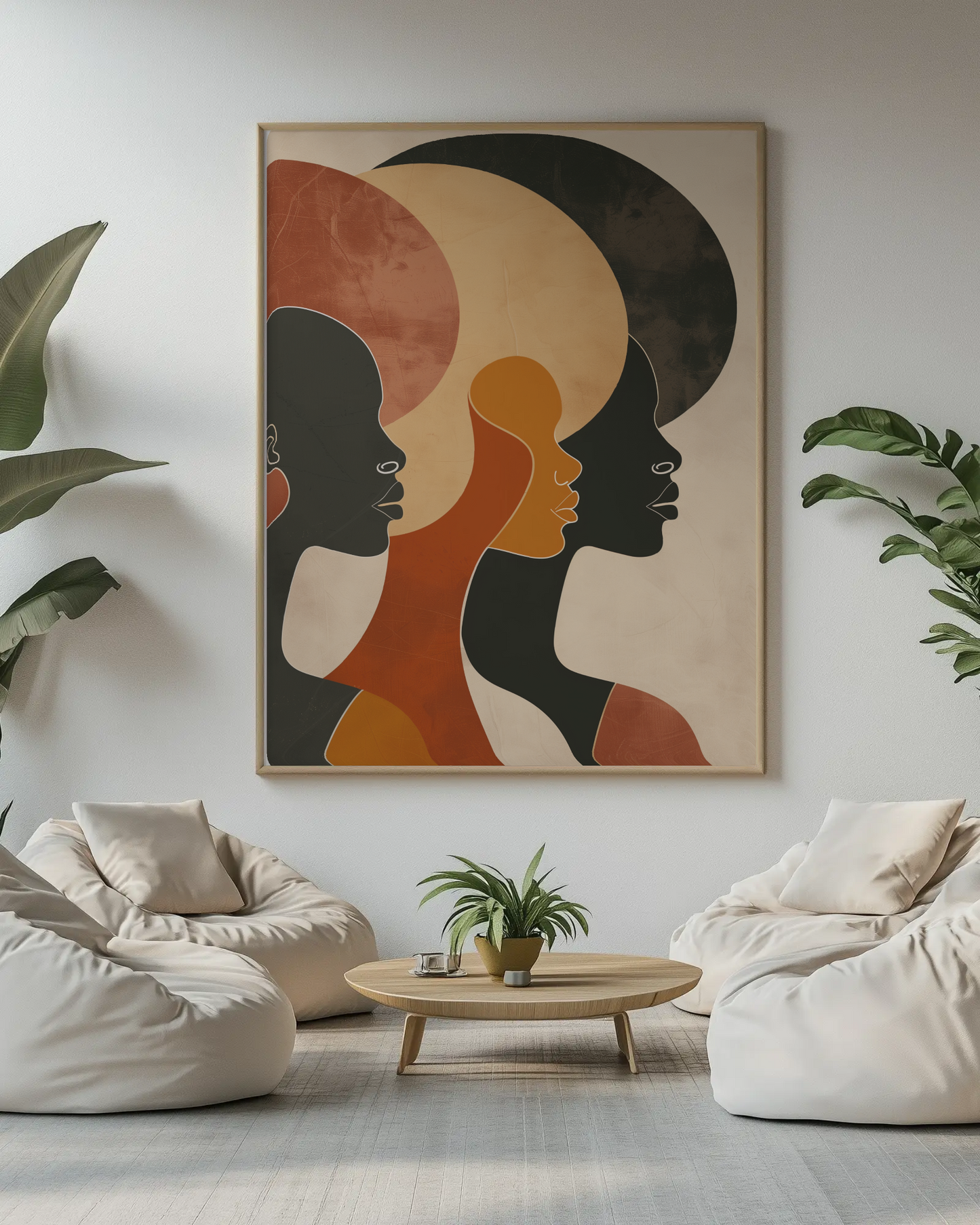 Afro Trio Poster – Artistic Female Profiles in Earth Tones