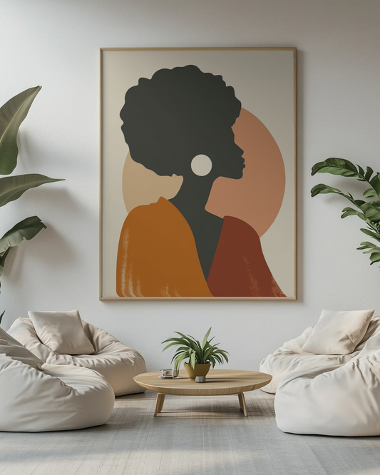 “Profile of Elegance” Poster – Minimalist Afro Silhouette in Terracotta & Ivory