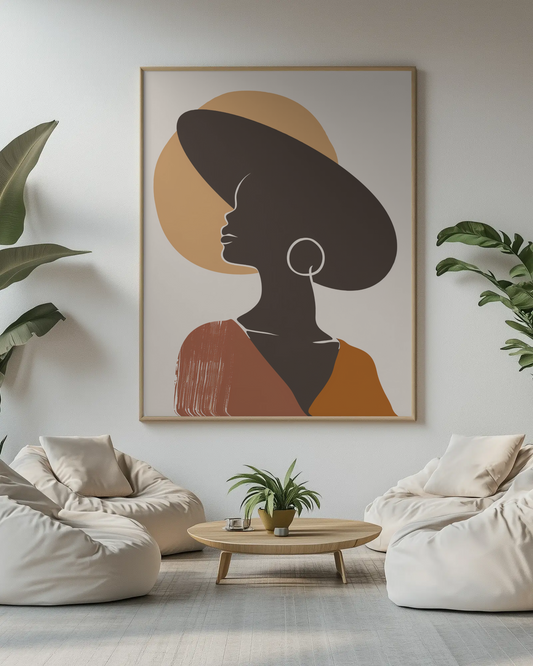 “Ombre d’Élégance” Poster – Minimalist Afro Silhouette with Wide-Brim Hat