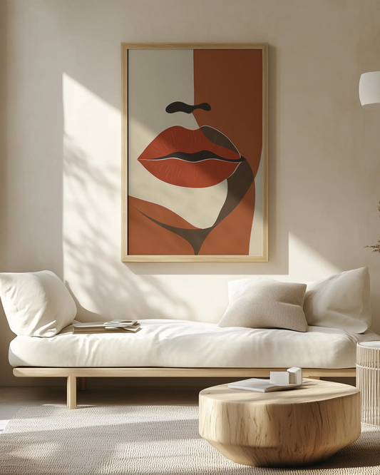 Afro Abstract Poster “Eloquence” – Minimalist Portrait with Red Lips