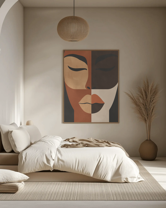 Afro-Abstract Mask Poster “Nocturnal Serenity” – Minimalist Art in Black, Terracotta & Ivory