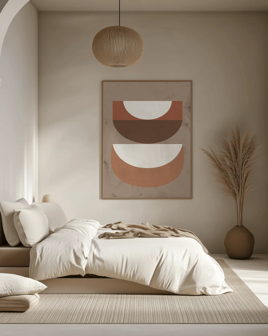 Afro Geometric Totem Poster – Abstract Design with Layered Half-Moons in Earth Tones