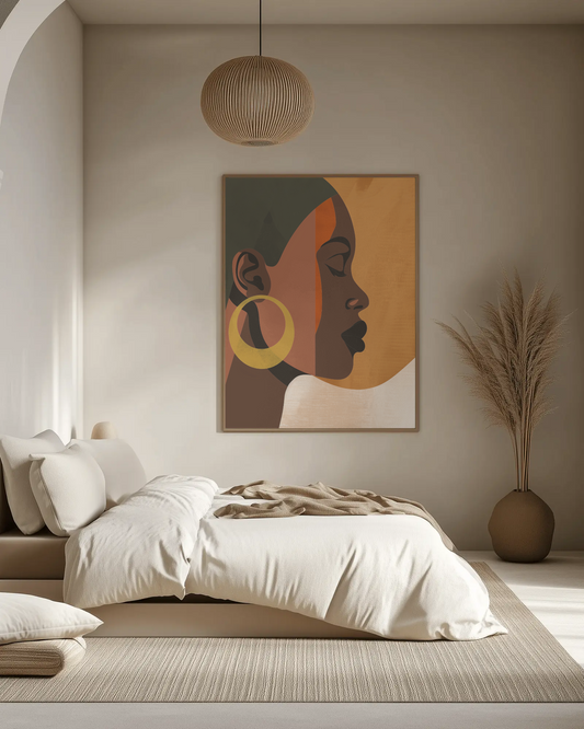 “Golden Profile” Poster – Afro-Elegance Minimalist Art in Warm Tones