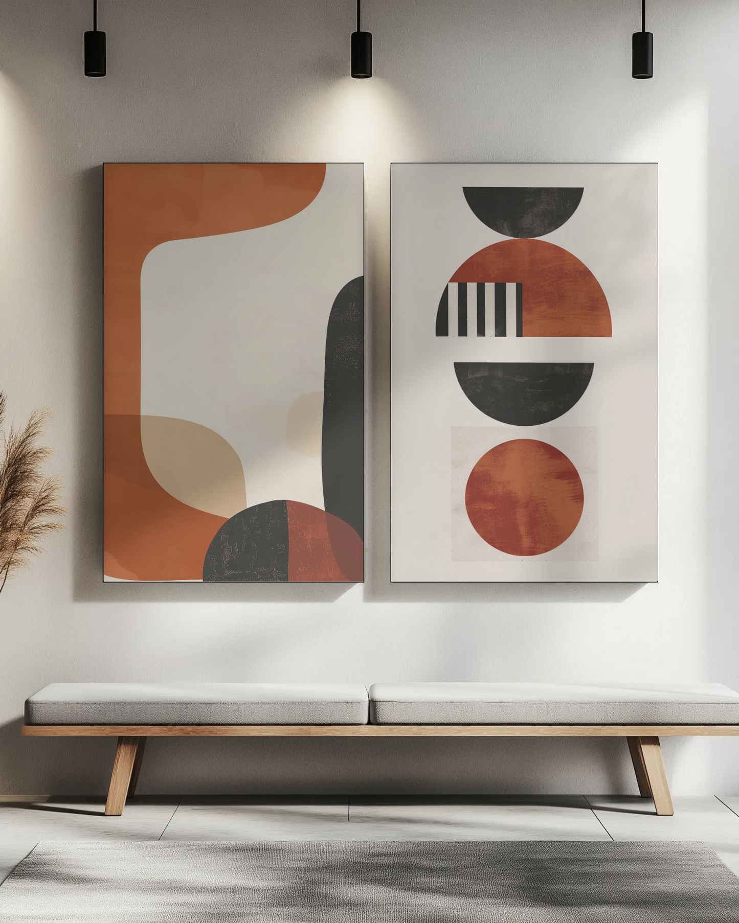 Abstract Poster “Broken Horizon” – Modern Geometric Forms in Terracotta & Black